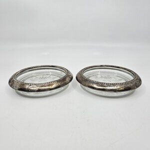 Vintage W&S Blackinton Ashtray Coaster Dishes Set of 2 Silver Plated Crystal VTG
